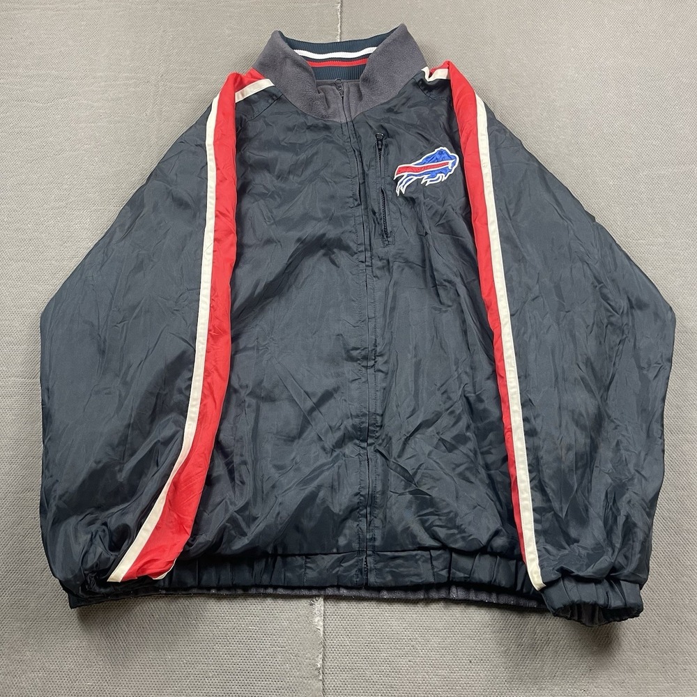 Buffalo Bills Reversible Jacket Mens Large Fleece Lined Blue Gray Full Zip NFL
